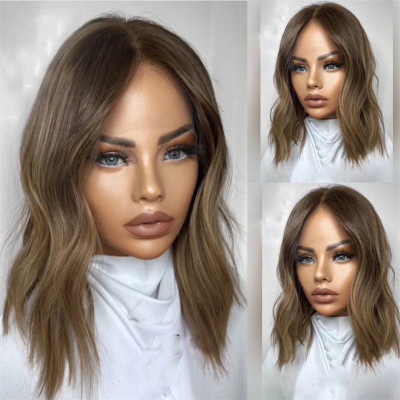 

Women's Wig Ombre Warm Brown Synthetic HD Lace Front Wig Cosplay Party Daily Wig Preplucked Hairline Short Wave Bob 150% Density