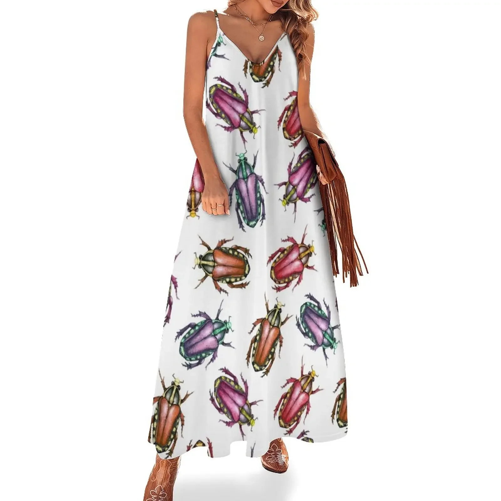 

Pattern with bugs Sleeveless Dress clothing women summer 2024 Long dress woman elegant and pretty women's dresses