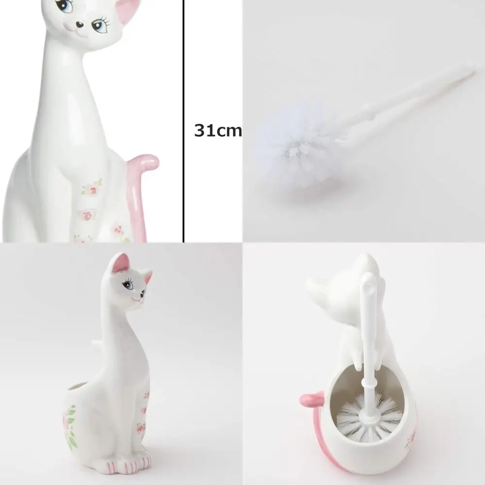 

Adorable Pink Ceramic Cat Toilet Brush Holder, 13 cm Wide, with Brush Included