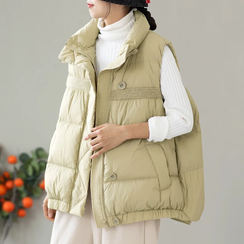 Winter Women Coat Vest Light Short Sleeveless Down Jacket White Duck Down Thicken Warm Windproof Standing Collar Zipper