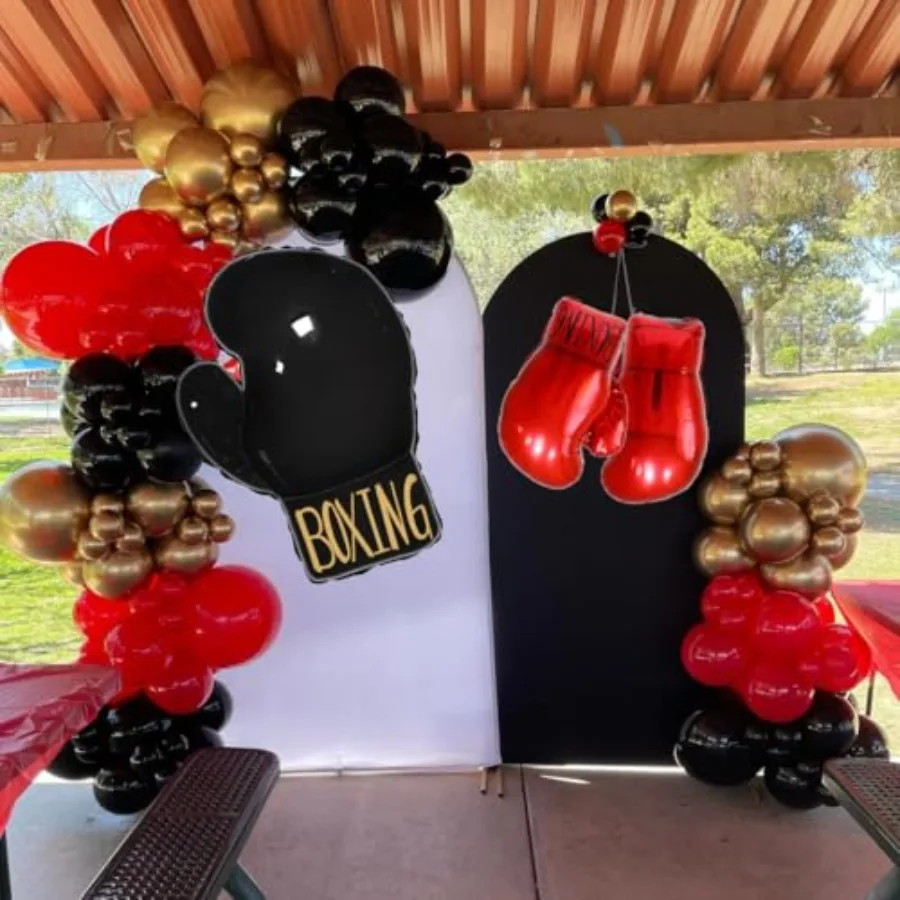 Décorations de fête d'anniversaire de boxe, gants de boxe rouges et noirs, ballons en aluminium, fournitures de fête, ballons boxer pour garçons et hommes, naissance