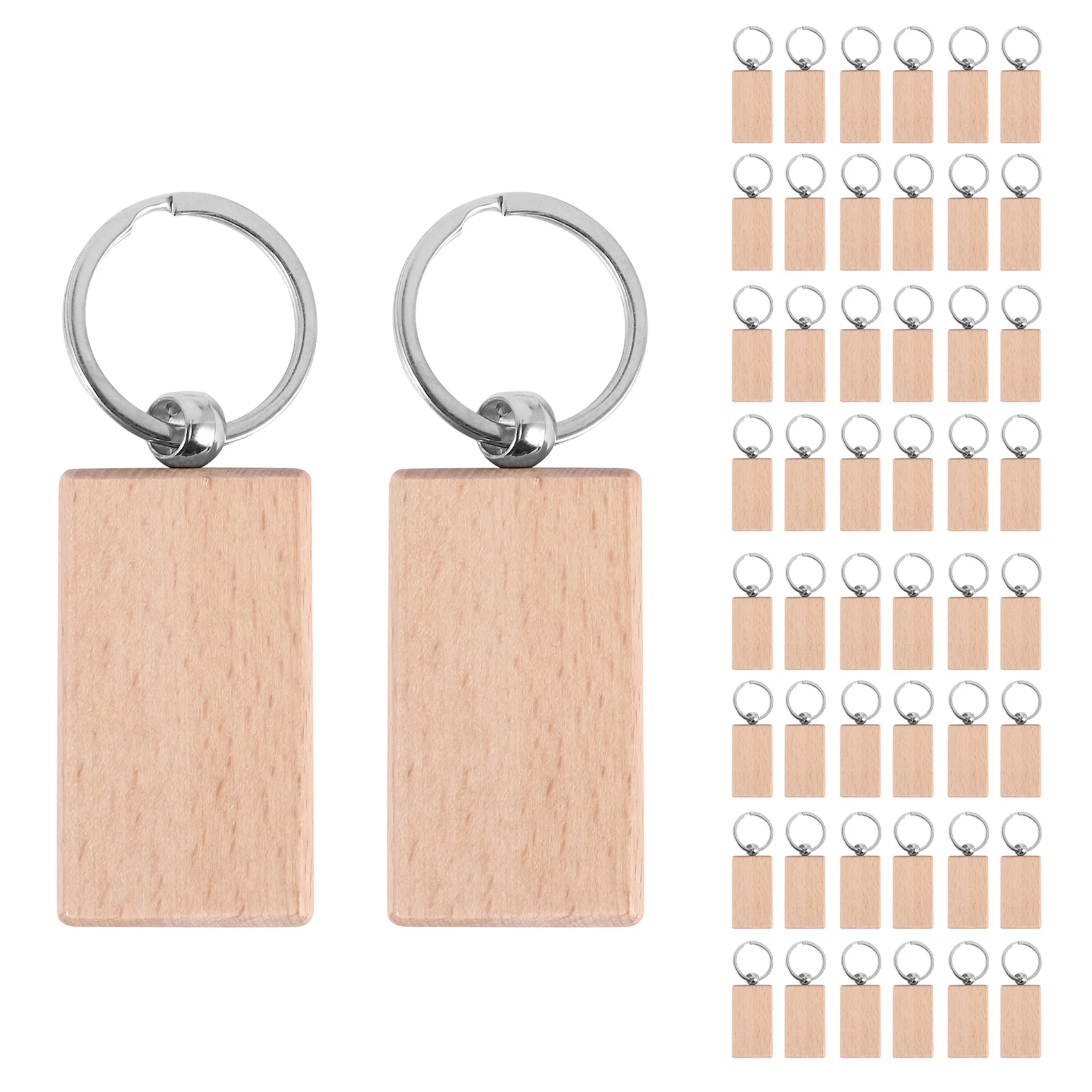 N21R 50 Blank Wooden Keychain Rectangular Engraving Key ID Can Be Engraved DIY