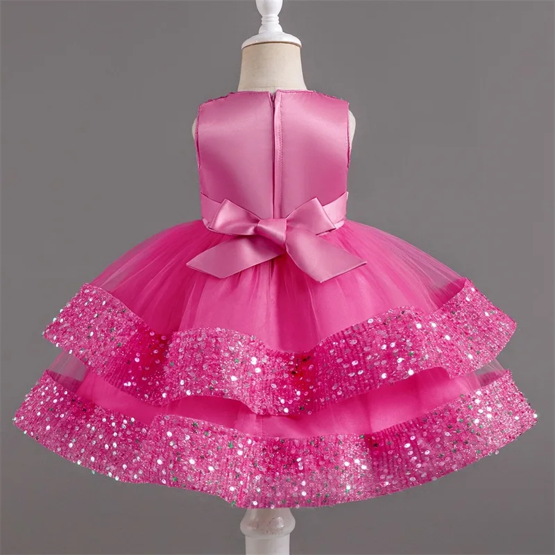 2024 New Sequin Baby Girl Dress Newborn Infant 1st Brithday Princess Tutu Dresses Toddler Girls Wedding Party Prom Baptism Gown