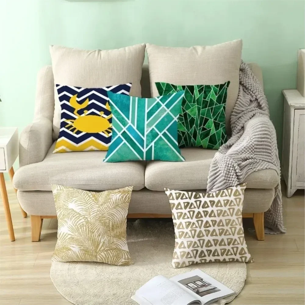 1Pc Geometric Floral Pattern Double-sided Printed Throw Pillow Short Plush Suitable Living Room Bedroom Throw Cushion