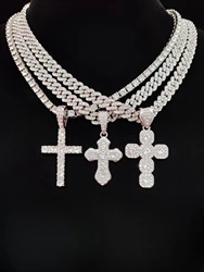New Arrived Hip Hop Cross Pendant Necklace Men Women Cuban Chain Iced Out Bling Necklaces HipHop Jewelry Fashion Gift 3 Styles