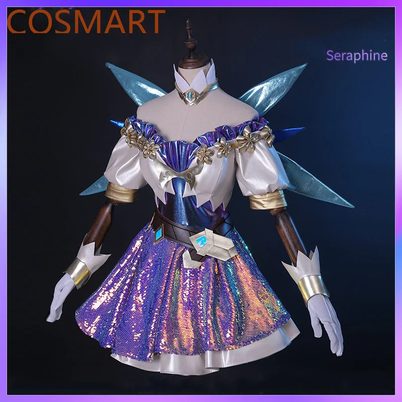 COSMART Game LOL Singer Seraphine Cosplay Costume Shiny Original Skin Seraphine Sexy Dress Clothes Cos Clothing