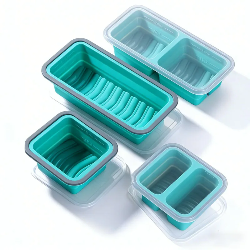

New Foldable Freeze Preservation Mold Large Silicone Ice Cube Tray Mold with Lid Easy to Demold Ice Tray Food Sorting Box