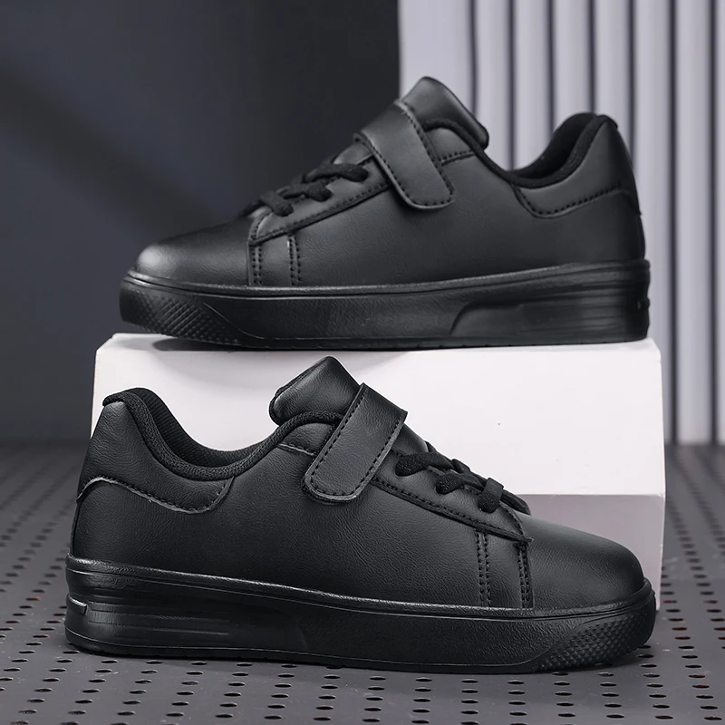 

Kid's Black School Shoes Casual Sneakers Lightweight Non-Slip Walking Sports Tennis Footwear Flat for Boys And Girls