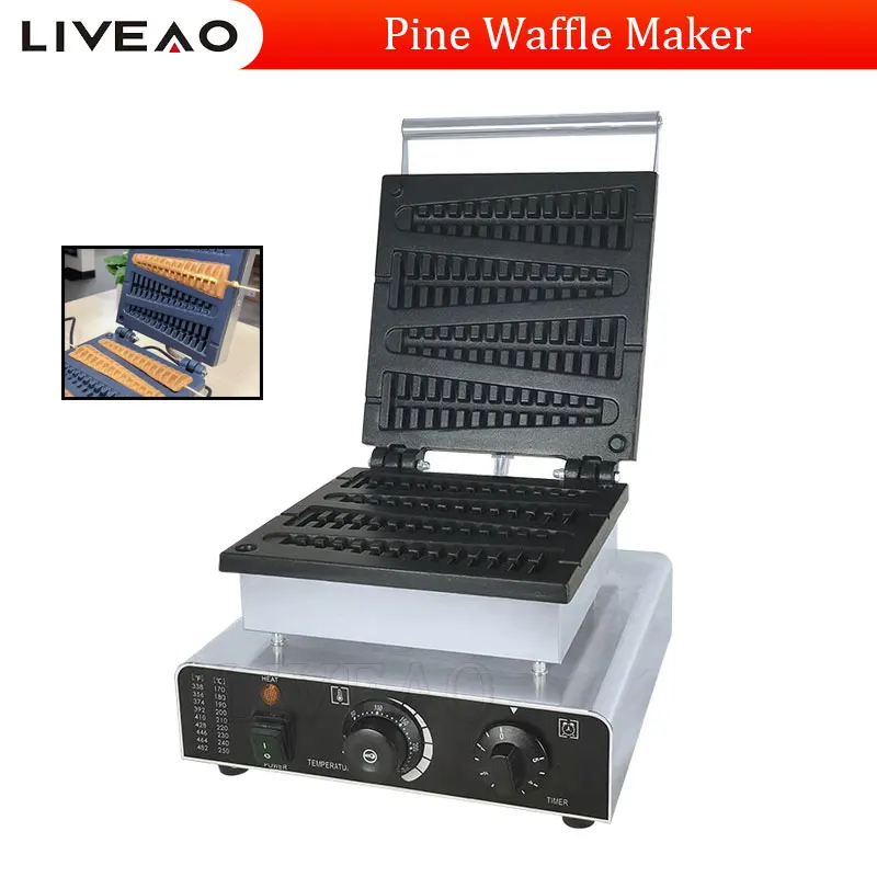 Mesin pembuat wafel pinus komersial dengan cetakan kue pinus bentuk Lolly mesin pembuat wafel lolipop elektrik