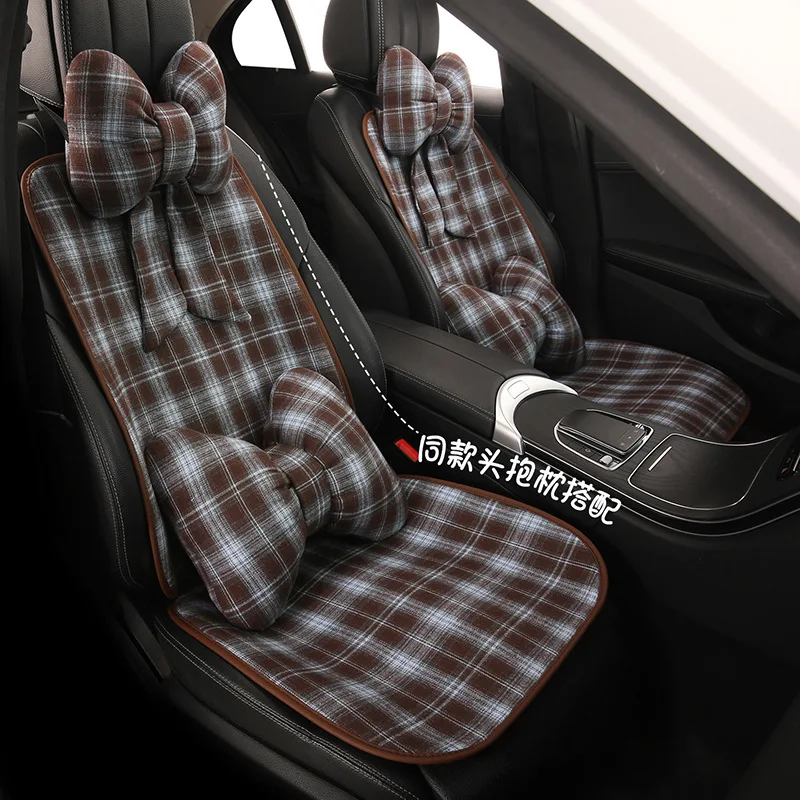 

Simple Retro Checkered Car Seat Cover Breathable Pad Mat For Auto Chair Cushion Car Front Seat Cover Four Seasons Anti Slip Mat