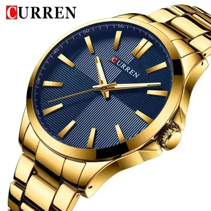 Reloj de cuarzo CURREN 8322 de lujo para hombre, moda Simple, resistente al agua, tira de acero, negocios, ocio, plata, negro, dorado, relojes para hombre