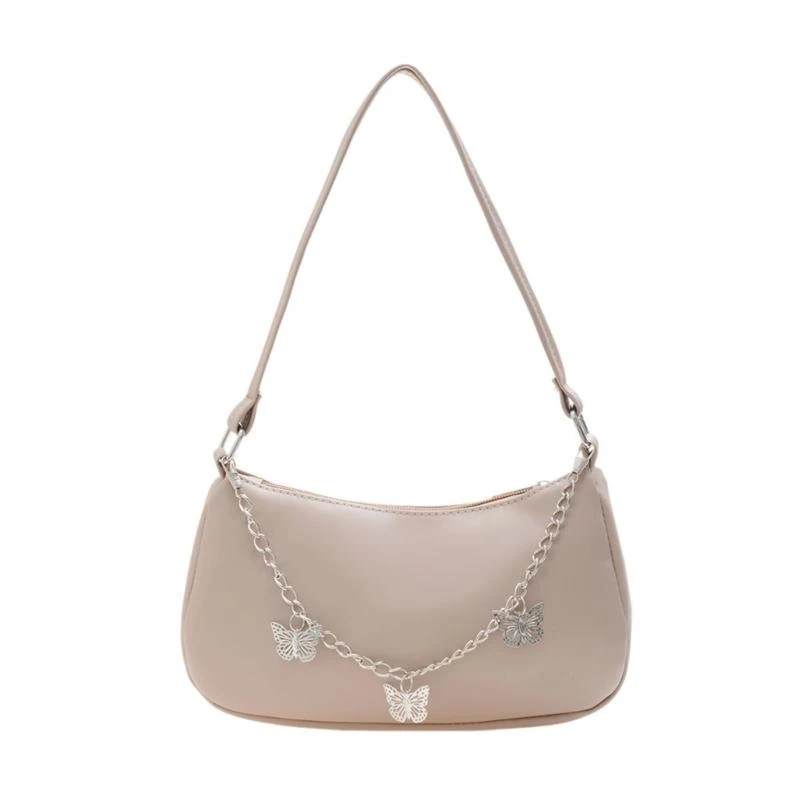 

652F for Butterfly Chain Shoulder Bag for Women Girls All-matching Handbag Solid Underarm Bags PU Hobo Bags Dating