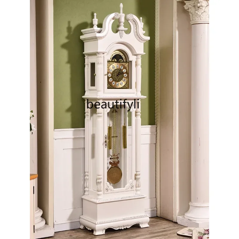 

D06 the Grandfather Clock Living Room Villa Retro Vertical Bell Polaris Mechanical Pendulum Clock Hermle White Clock Classical