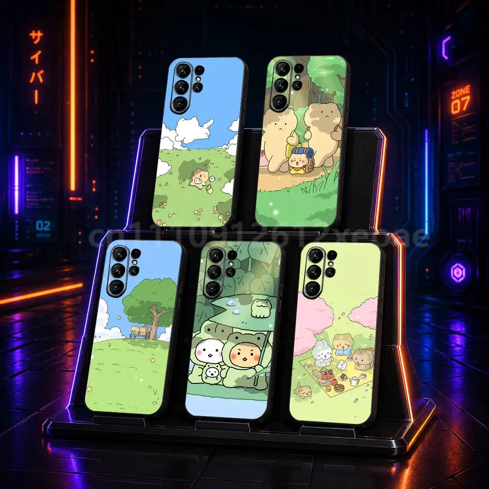 Cartoon bear Black TPU Shockproof Case For Samsung Galaxy S21 S23 S25 S20 S22 S24 S26 S30 Plus Ultra