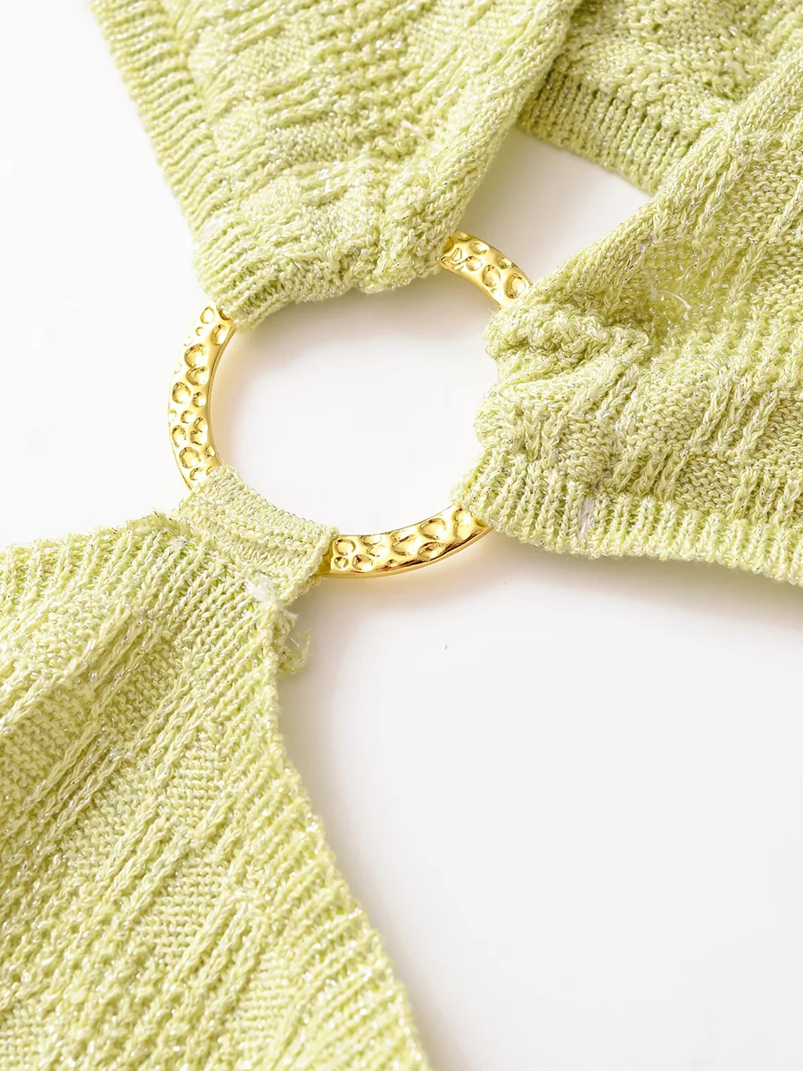 TWOTWINSTYLE เซ็กซี่ตัดต่อกดกระดุมโลหะสำหรับผู้หญิงคอลึกแขนกุดเอวสูงบางชุดเดรสหญิง