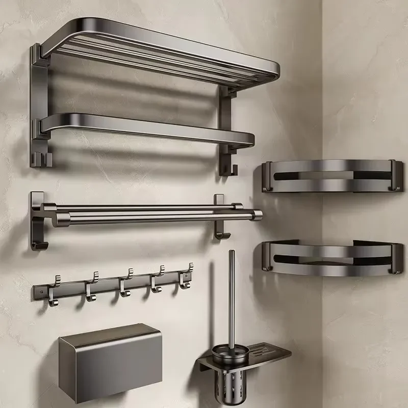 for Modern 6 Piece Wall Mounted Bathroom Accessory Set Steel Hardware Including Hotel Towel Rack