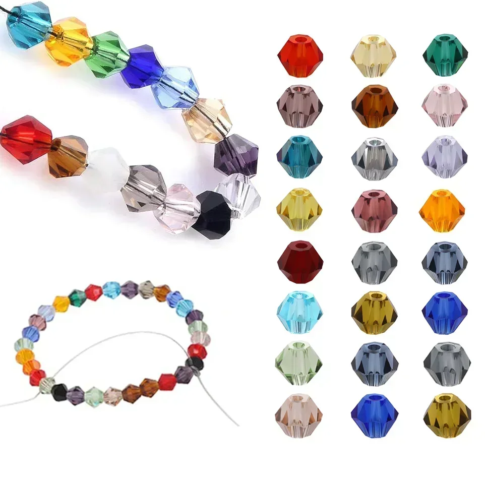 100pcs 4mm Shiny Crystal Beads Austrian Bicone Beads Glass Bead Loose Spacer Beads for Jewelry Making Bracelet Necklace Pendant