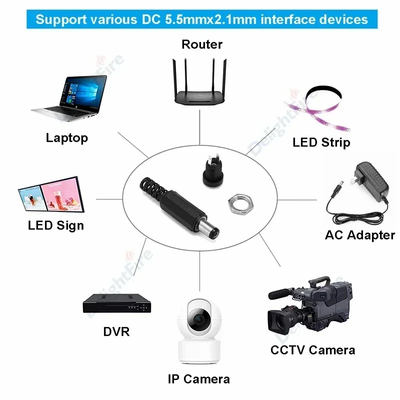 12V 3A 5.5mm 2.1mm 2.5mm Plug Socket Connector 3.5mm 1.3mm DC Power Socket Male Female Jack Screw Nut Panel Mount Power Adapter