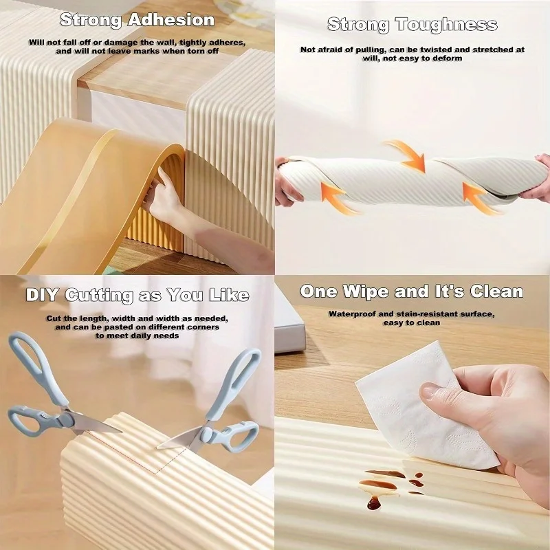 1 Rolls Thickened Upgraded Self-Adhesive Anti-Collision Strips,Peel-and-Stick Soft Edge Protector with Stripes,DIY Cut-to-Fit
