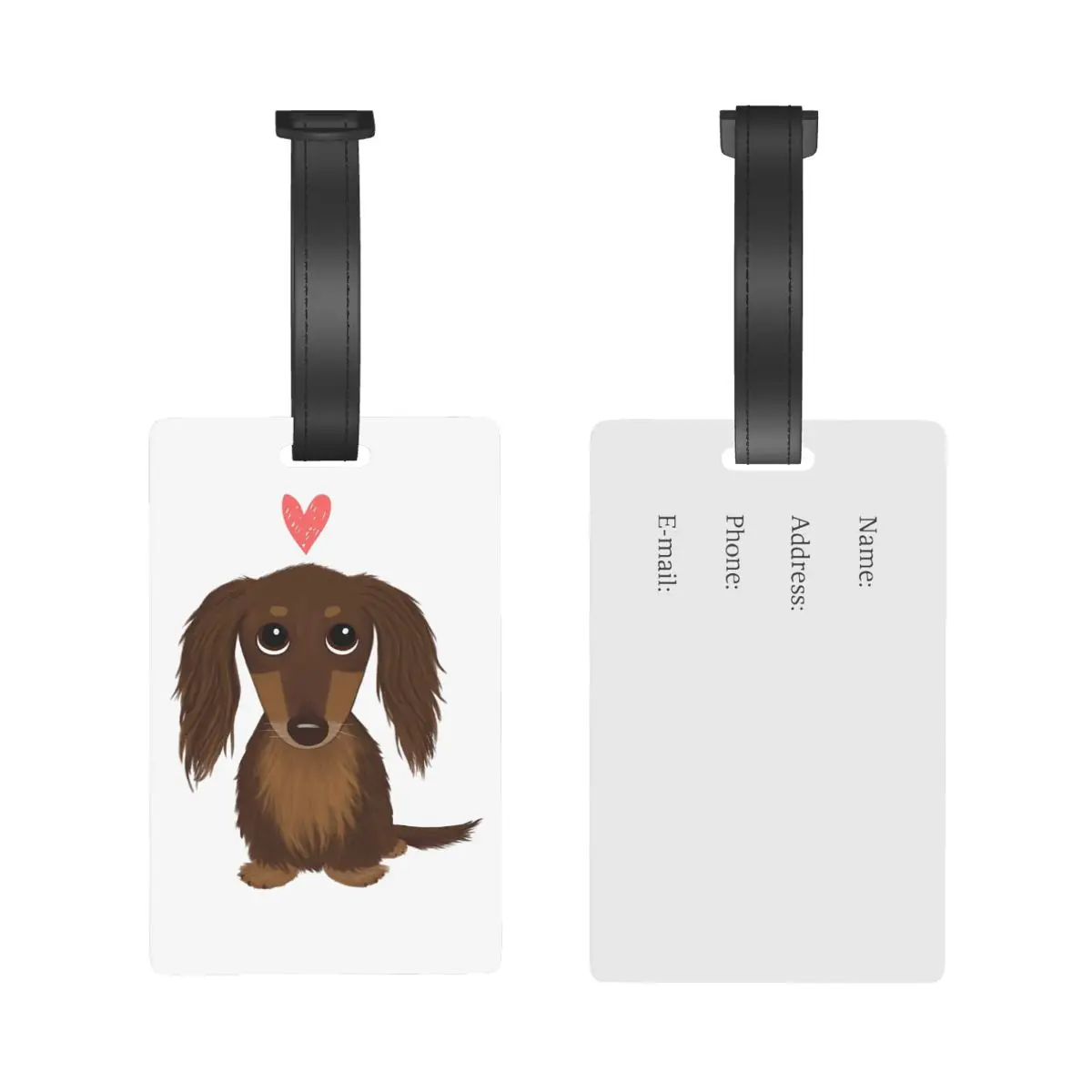 Cute Dog Longhaired Chocolate Dachshund Wiener Dog With Heart Baggage Tags Akcesoria do walizek Przywieszka do bagażu podróżnego