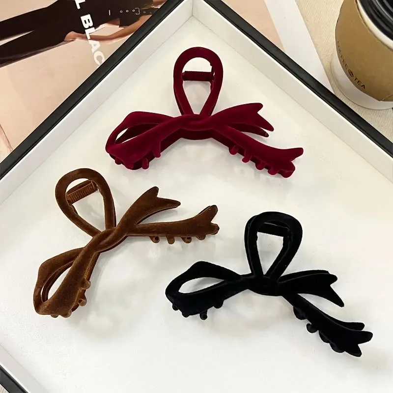 

Конский хвост с бантом, большие волосы с когтями, аксессуары для волос в форме краба для женщин, однотонные бархатные заколки для волос с бантом, заколки для девочек, повязки на голову