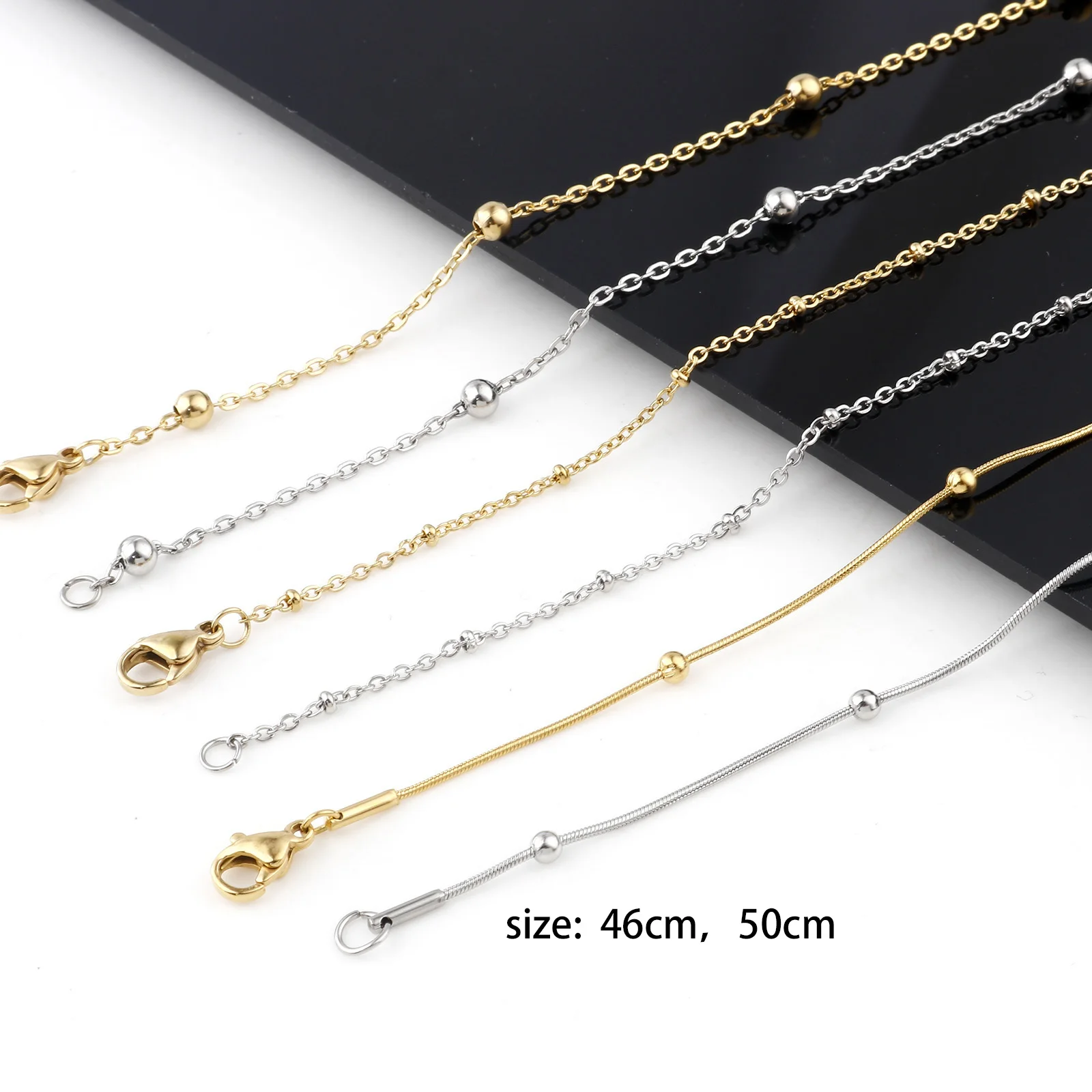 1pc Simple Stainless Steel Necklace Multicolor Handmade Ball Chain Necklace For Women Collar Choker Necklace Jwelry 46-50cm long
