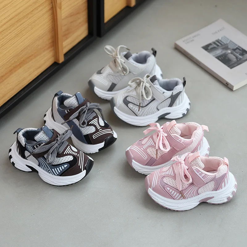 Children Four Season Casual Sports Shoes Kids Fashion All-match Sneakers Mesh Upper Breathable Basketball Shoes Tennis Footwear