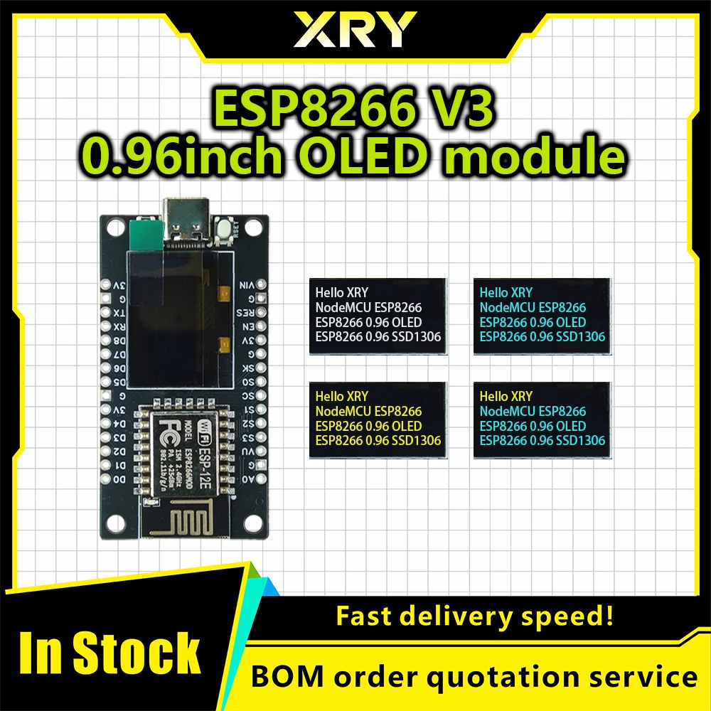 NodeMCU ESP8266 V3 Development Board With 0.96 Inch OLED Display CH340 ESP-12F WiFi Module TYPE-C USB For Arduino/Micropython
