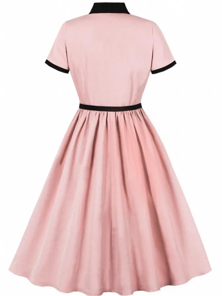 여성용 여름 핀업 캐주얼 파티 원피스 2025 반팔 레트로 로브, 빈티지 로커빌리, 1960 년대 1950 년대 스윙 원피스, 60 년대 50 년대