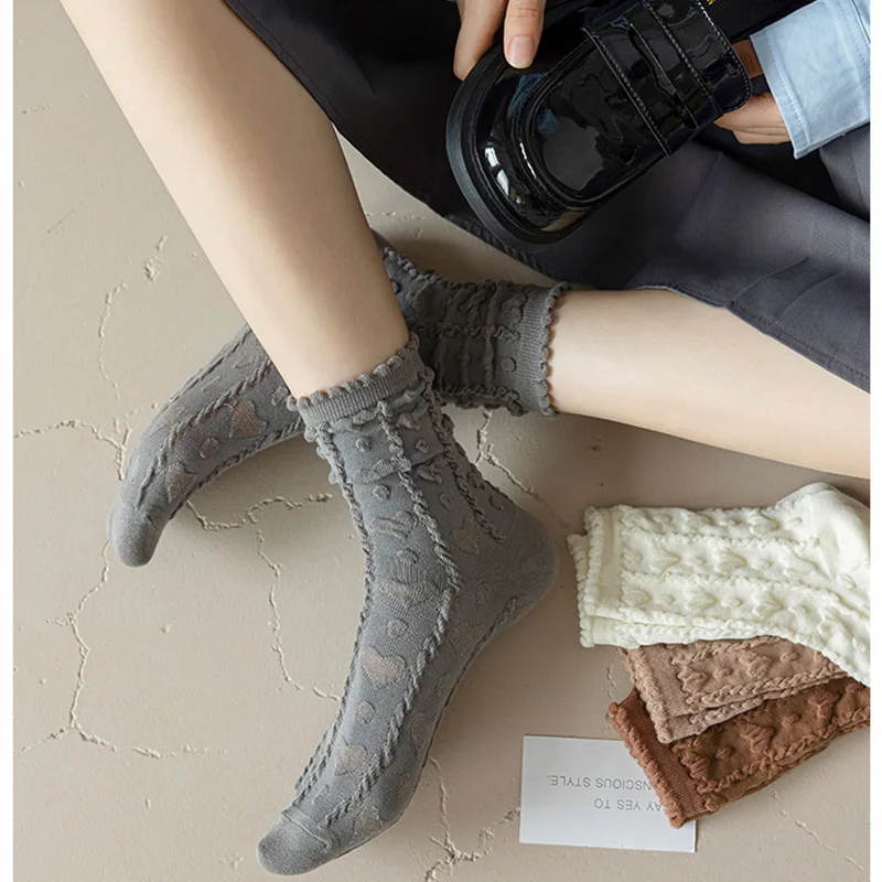 Spring and Autumn Mid-Tube Women's Socks Coffee System Japanese Women's Fashionable Socks New Solid Color Long Tube Cotton Socks