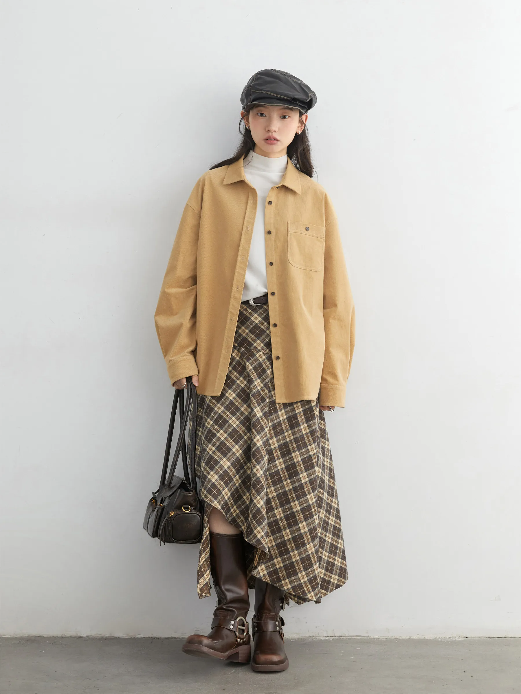 เสื้อเชิ้ตผู้หญิง CHIC VEN รุ่นใหม่ กระดุมแถวเดียว สไตล์เรโทร ทรงหลวม สบายๆ ผ้าลูกฟูก แขนยาว เสื้อผู้หญิง สำหรับฤดูใบไม้ผลิ ฤดูใบไม้ร่วง ปี 2025