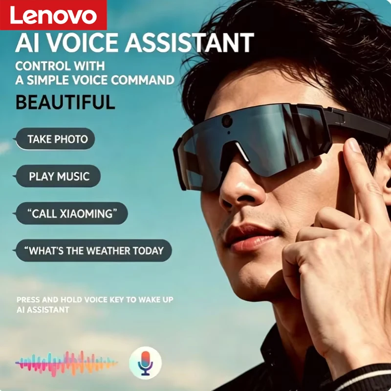 Lenovo AI Glasses M95 HD 800W Pixel Camera Shooting Video Recording Bluetooth and Sun Protection for Outdoor Sports Cycling