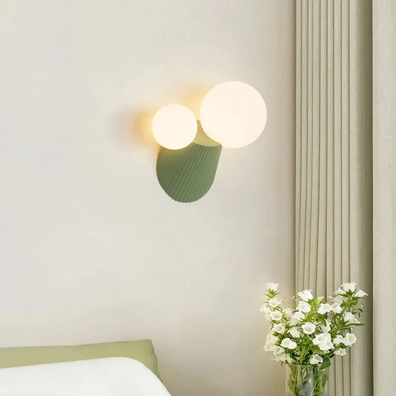 Modern Cream Cactus Resin Glass Globe LED Wall Sconce Dimmable Energy Install for Bedroom Living Study Dining Hallway Bedside