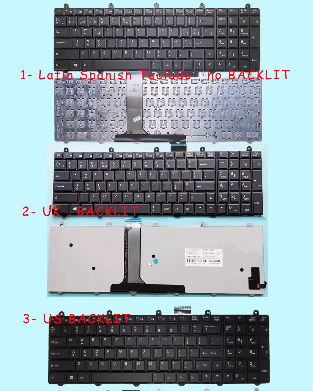 

New Latin Spanish Teclado US UK QWERTY Keyboard for Clevo P570WM P570WM3 P570WM Color BACKLIT , BLACK, WIN Key Bottom Left