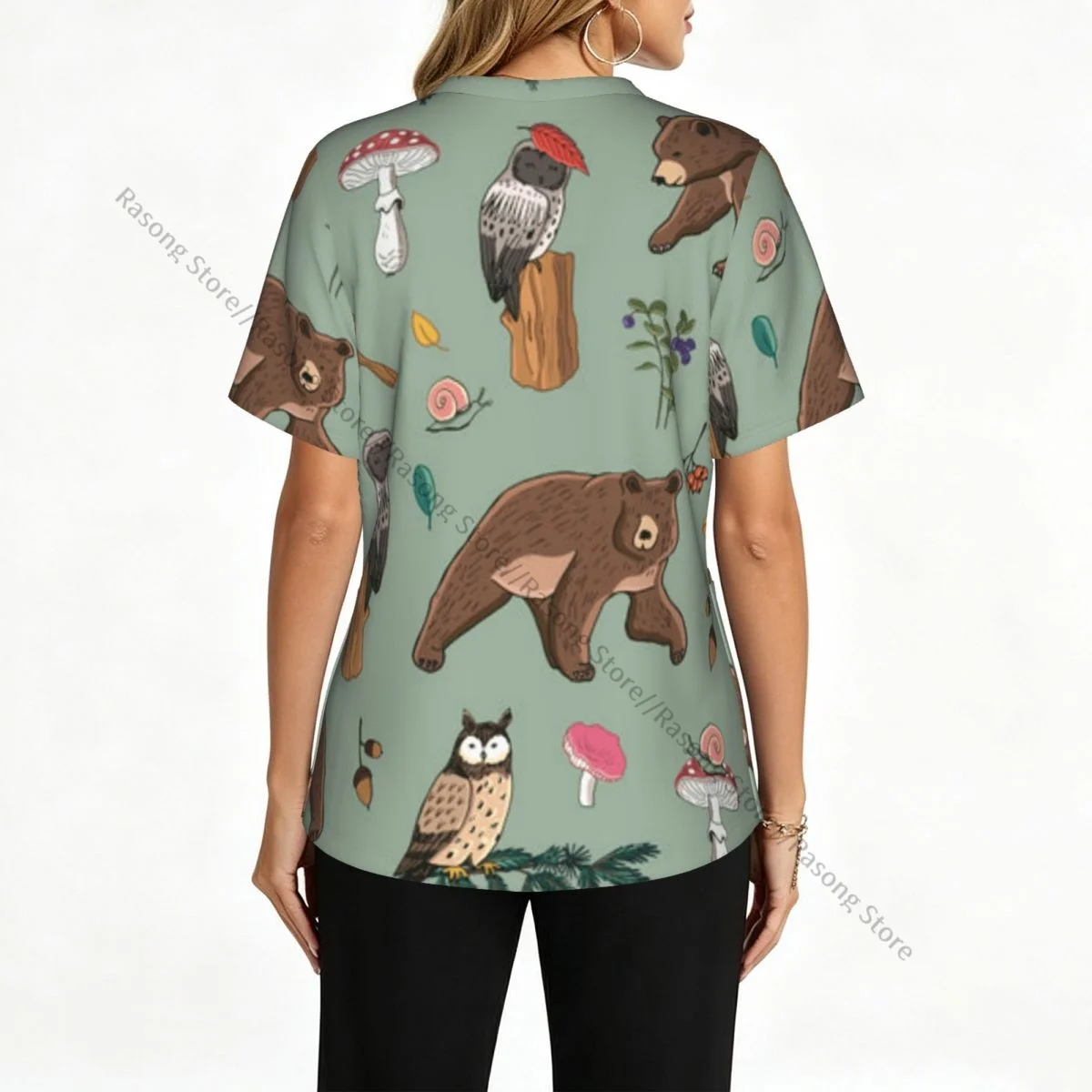 Women's Scrub Tops Short Sleeve Workwear Shirts Fitness Nursing Uniform Cute Bear Owl Mushrooms Pullover Doctor Nursing Shirt
