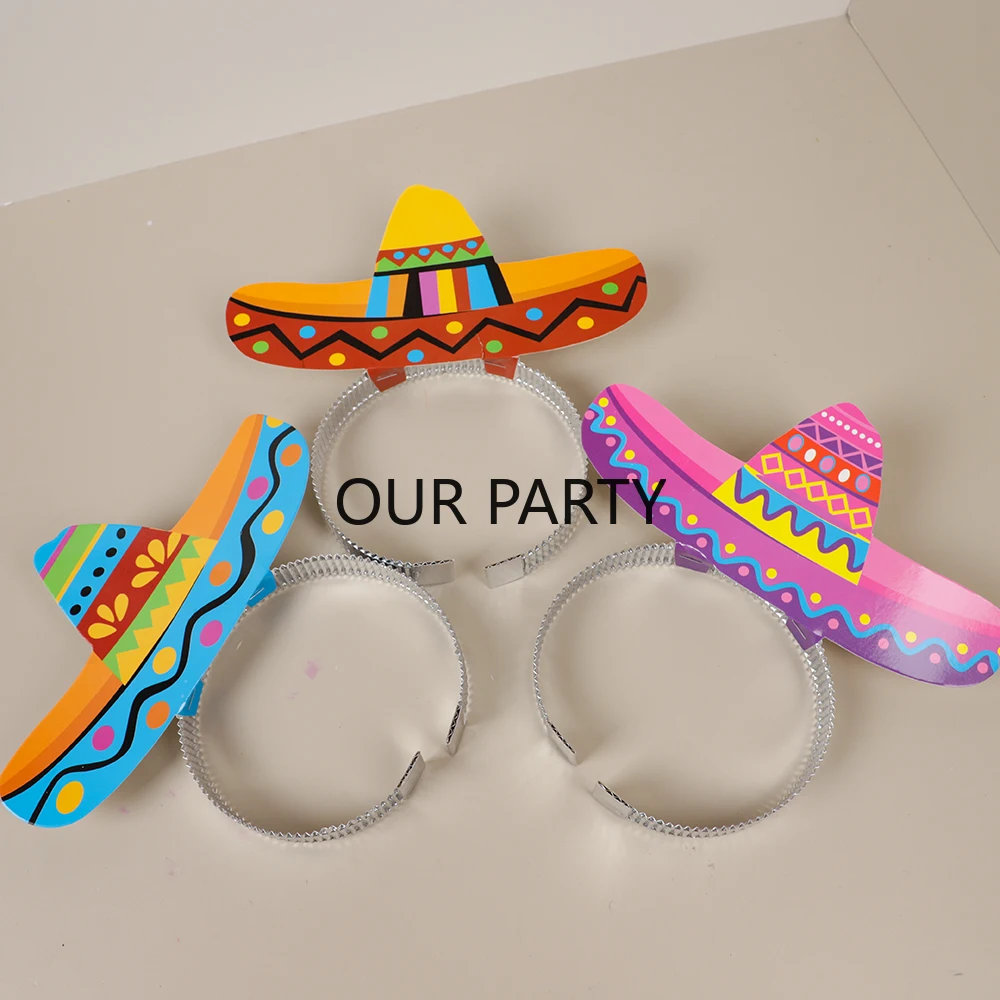 6Pcs Mexican Fiesta Paper Headband Hat Cinco De Mayo Theme Photo Props for Birthday Day of The Dead Halloween Party Decorartion