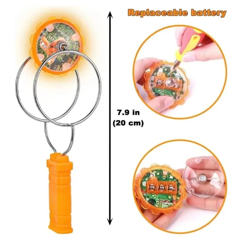 لعبة جيروسكوب مدار مغناطيسي LED للأطفال هدية علوية دوارة سحرية مع سكة يدوية مكرنك أضواء وامضة مضيئة علوية دوارة