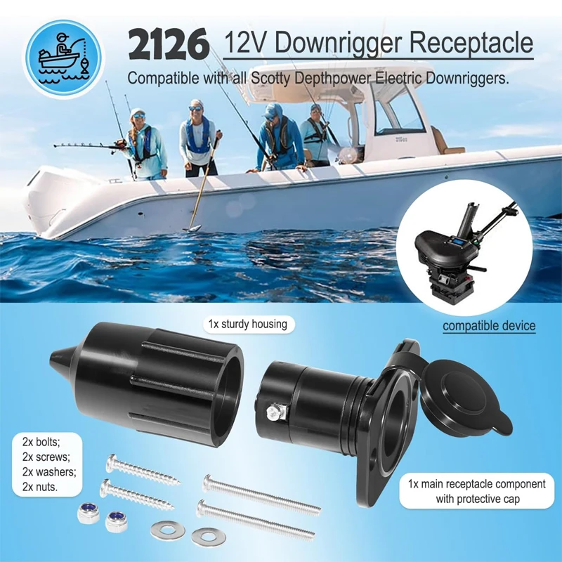 For Scotty Depthpower Electric Downriggers Power Connector 2 Wire 12/24/36V Systems, 2126 Marine Downrigger Receptacle Socket