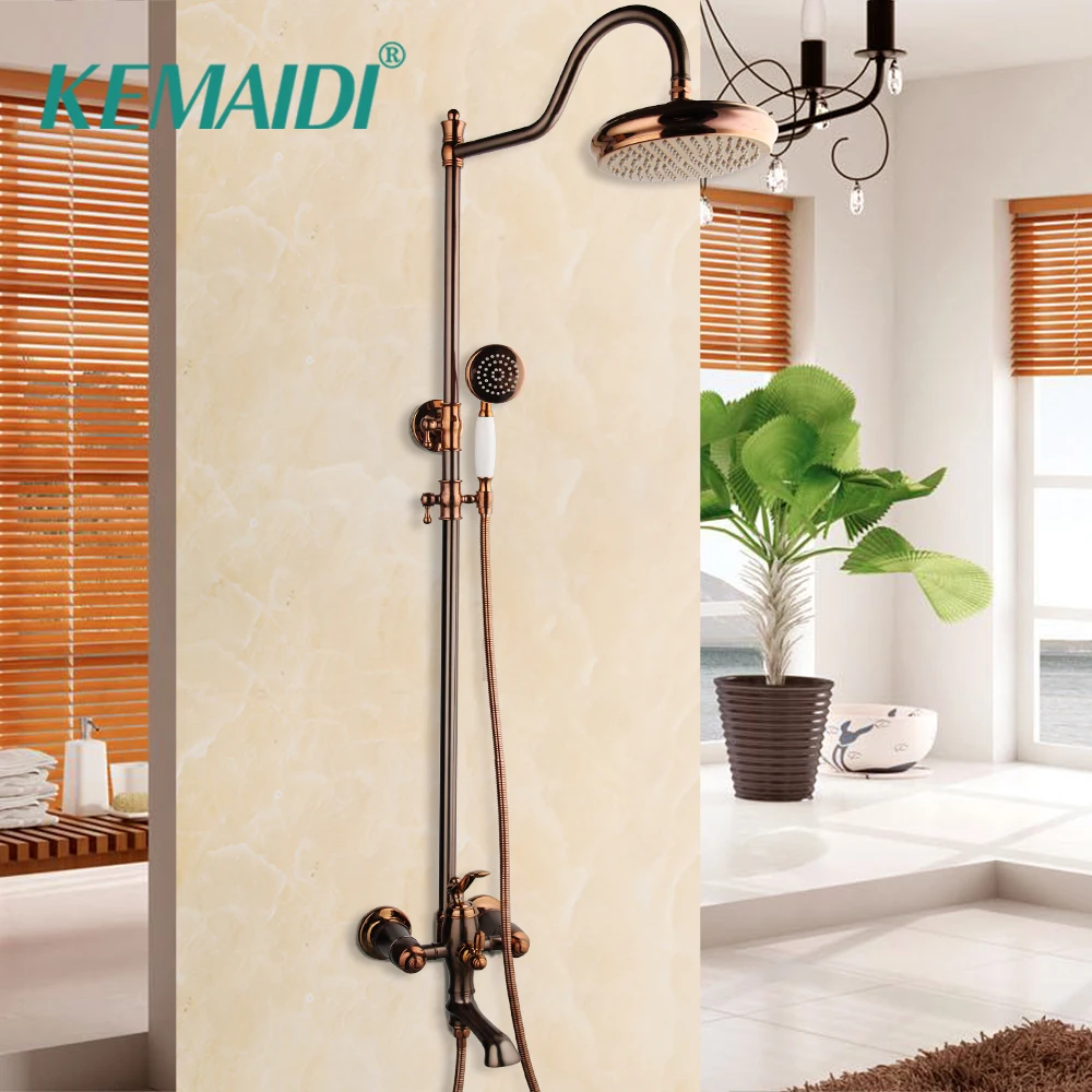 KEMAIDI Solid Brass Bathroom Shower Systerm Bathtub Mixer Rainfall Hand Shower & Spray Shower Facuet Rose Golden Shower Faucet