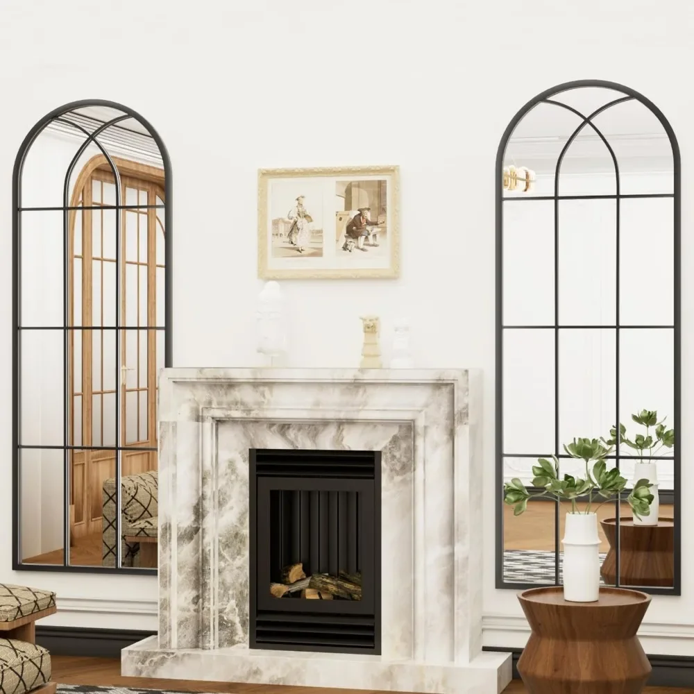 مرآة حائط مقوسة كاملة الطول، قائمة على الأرض، نمط المزرعة، مرآة طويلة للجسم لديكور المنزل #5