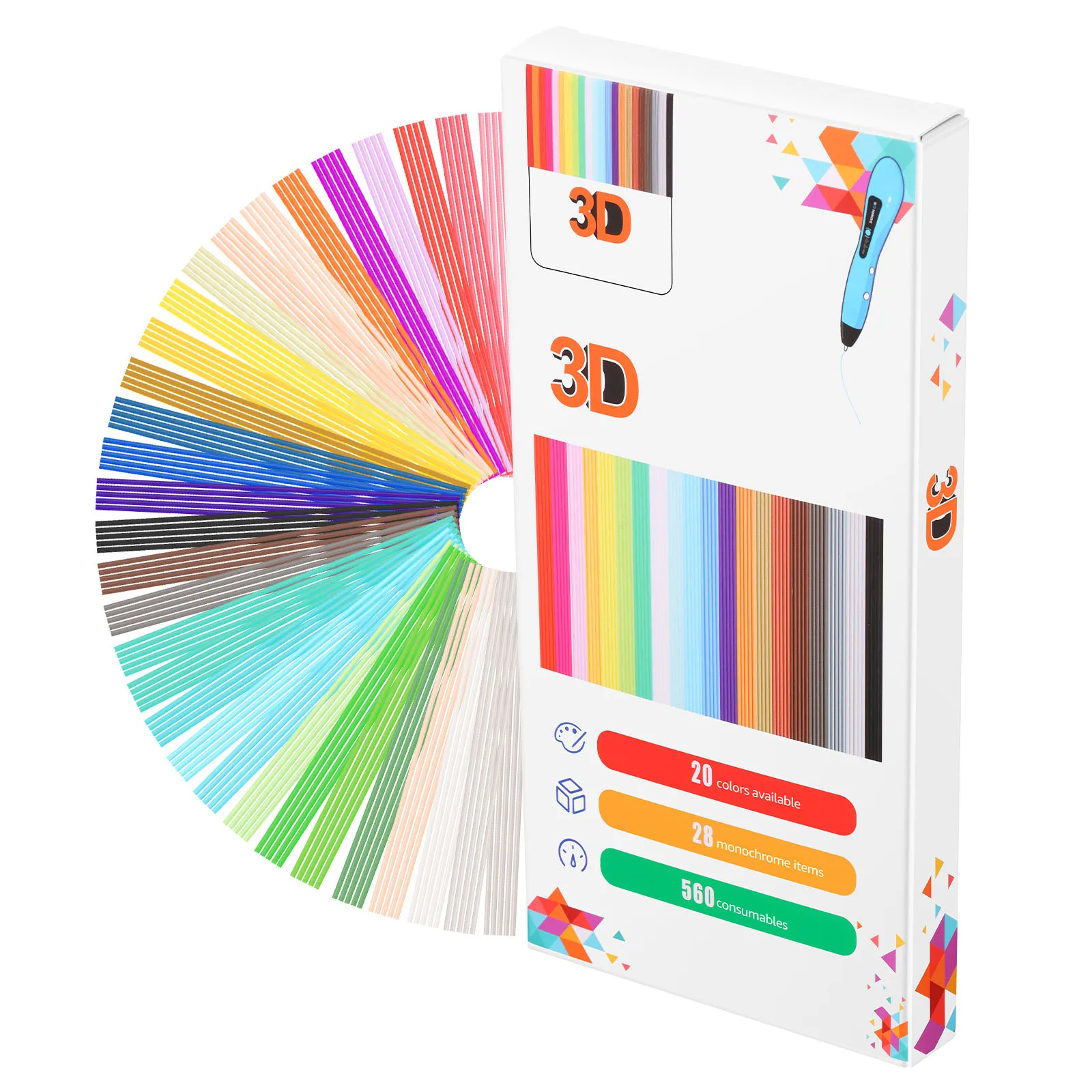 

260/560 Pcs 3D Pen Filament Refills 1.75mm PCL Low Temperature Safe 3D Pens Filament for All Low Temperature 3D Printing Pens