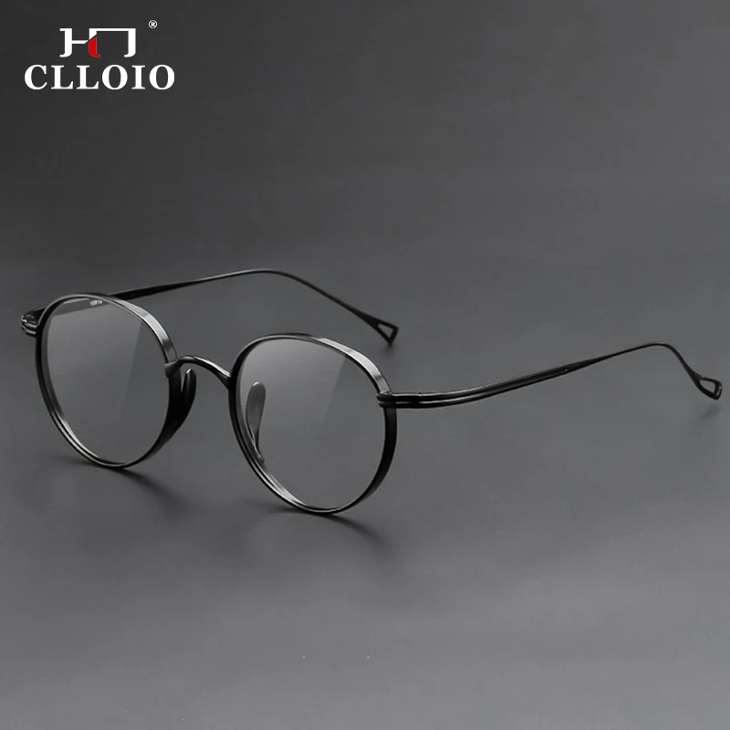 CLLOIO Pure Titanium Blue Light Blocking Reading Glasses Men Retro Round Myopia Glasses Frames Photochromic Prescription Eyewear