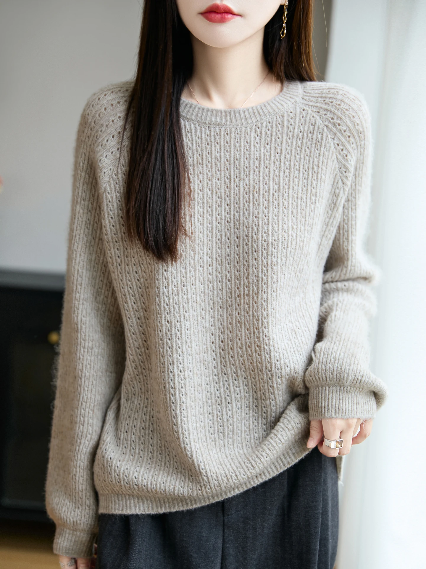 

Свободный осенне-зимний женский свитер, женский трикотаж из мериносовой шерсти, элегантный пуловер, одежда с длинными рукавами, топы, женский трикотаж