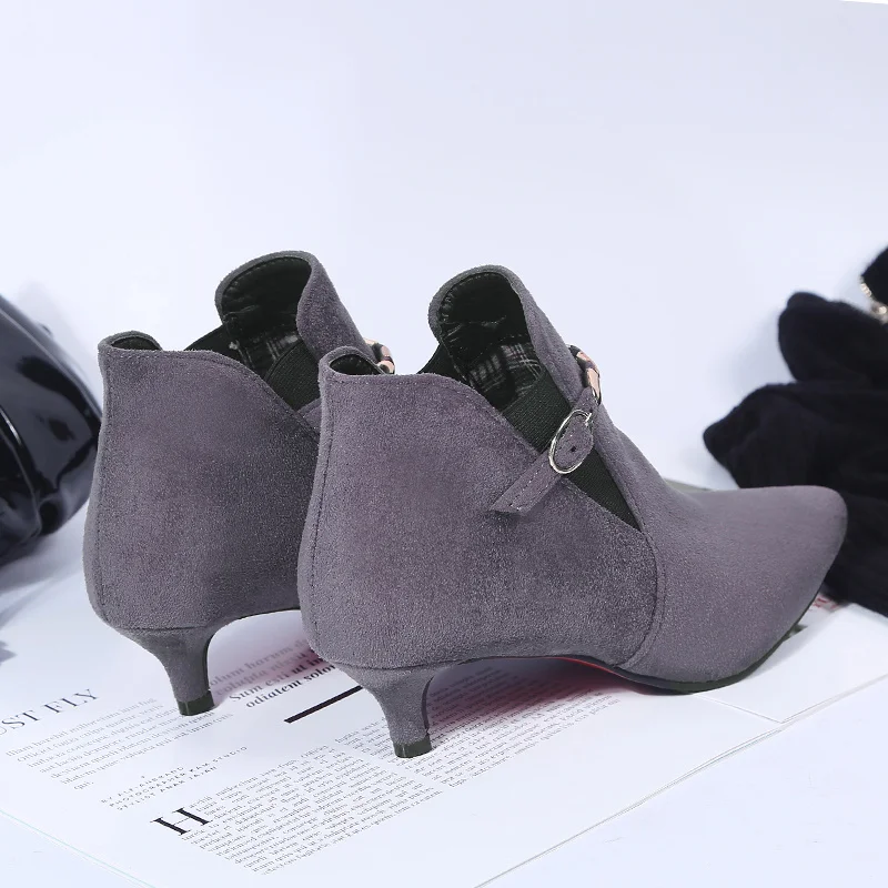 Retro Gray Red Green Women Boots Vintage Ankle Boots For Women Fashion Buckle Women\'s Short Boots Shoes Ladies Large Size