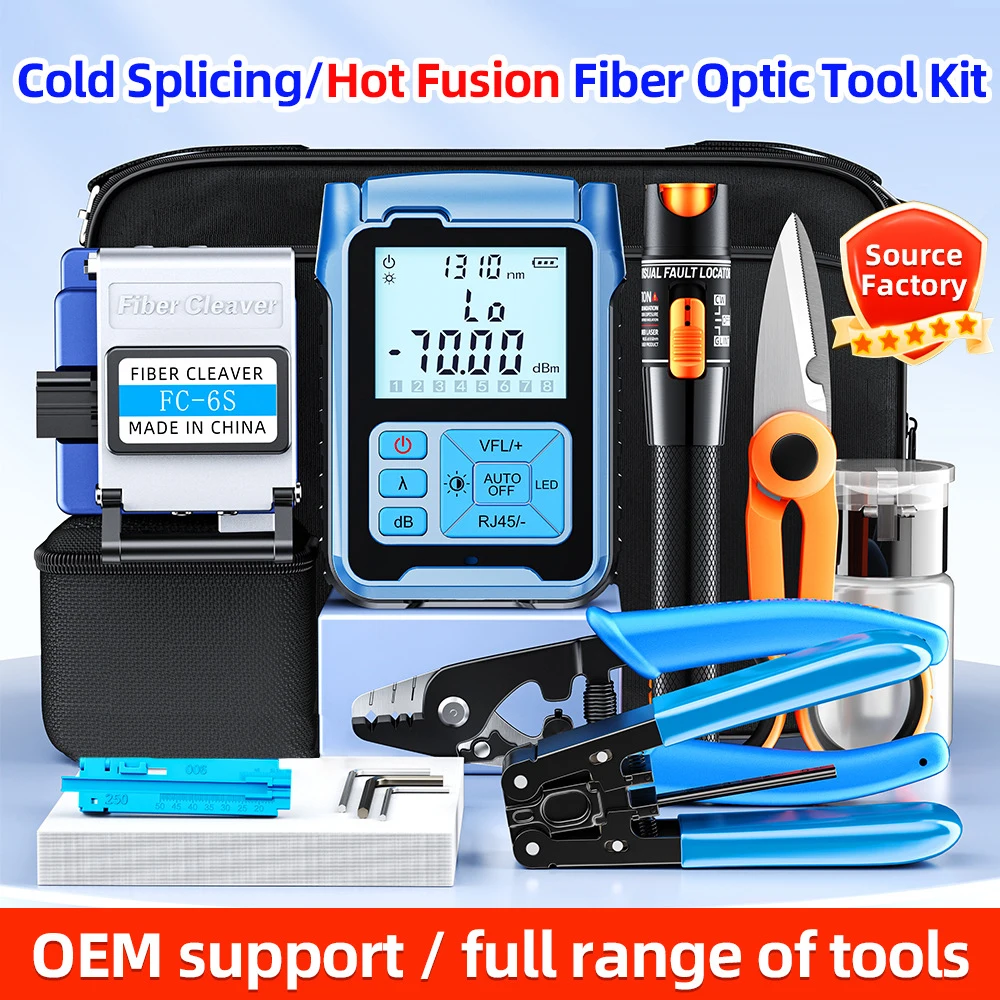 fiber-optic-tool-kit-fc-6s-fiber-cleaver-with-mini-fiber-optica-power-meter-and-10mw-visual-fault-locator