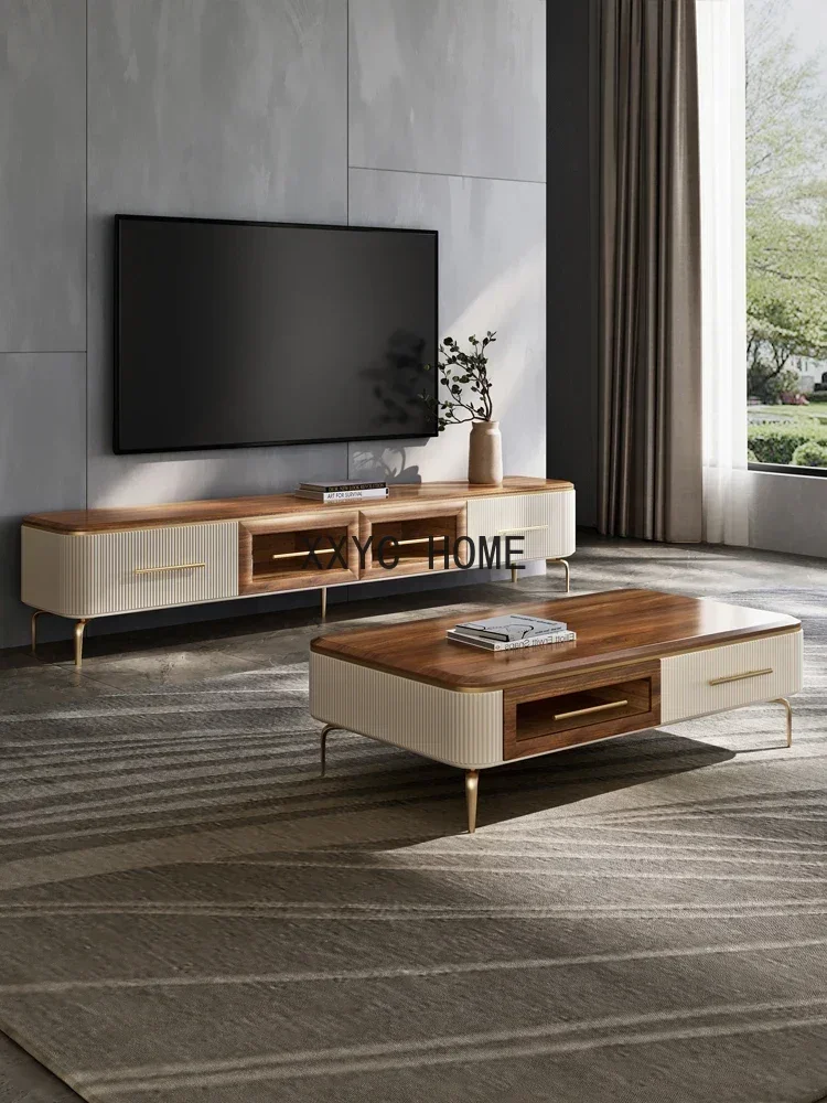 

Light Luxury Solid Wood Combination Small Unit Modern Designer High-end Feeling, Family Living Room Wood