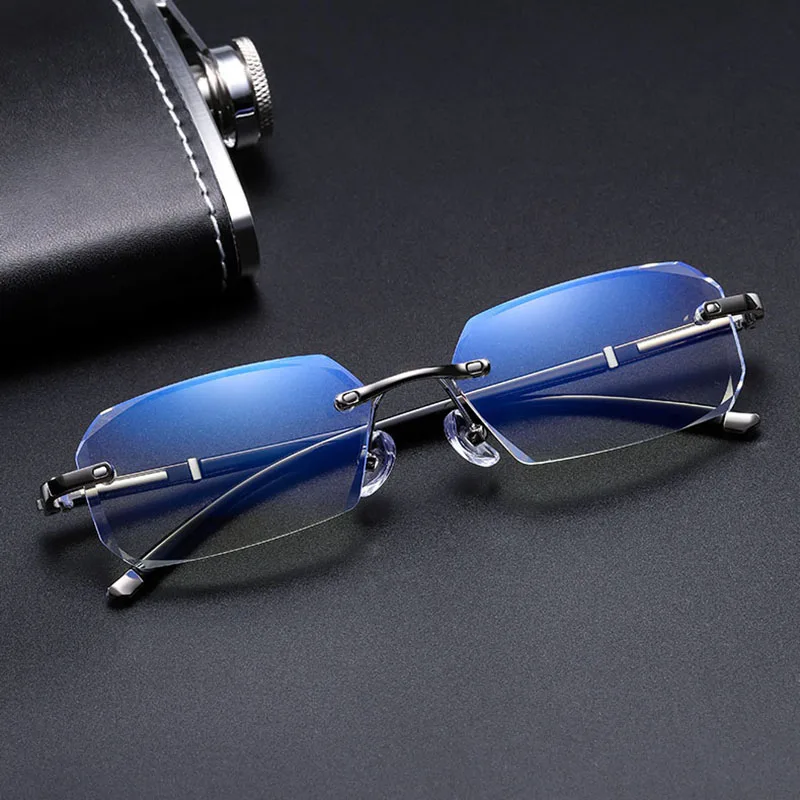 Ahora Men Rimless Business Finished Myopia Optical Glasses Frame Anti Blue Light Computer Eyewear 0-1.0to-5.5