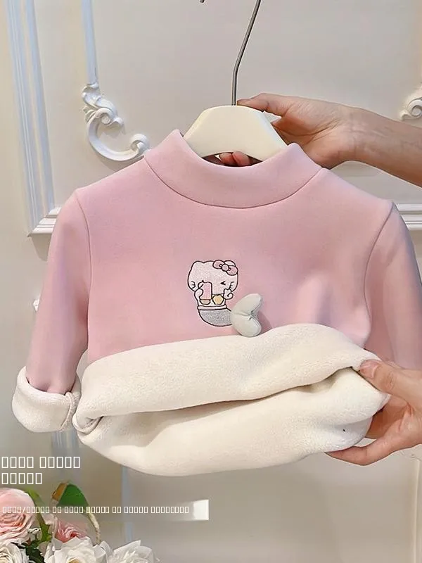 

Thiened Fce Long Sve Girls Sweatirt Cute Underwear Top for Baby Girls Winter New Arrival Casual Sle Korean Version