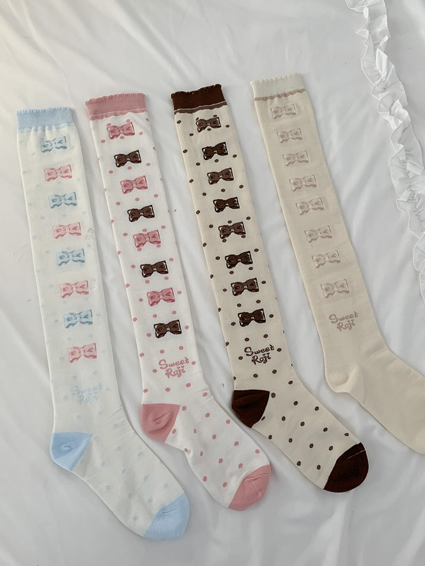 Japanese Polka Dot Bow Lolita Socks Women's Autumn and Winter Knee Socks Thick Combed Cotton Lolita Japanese Skinny Leg Sockings