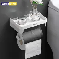 WIKHOSTAR Punch-Free Toilet Paper Holder Wall Mounted Tissue Box Bathroom Accessories Waterproof Roll Paper Storage Holder Shelf